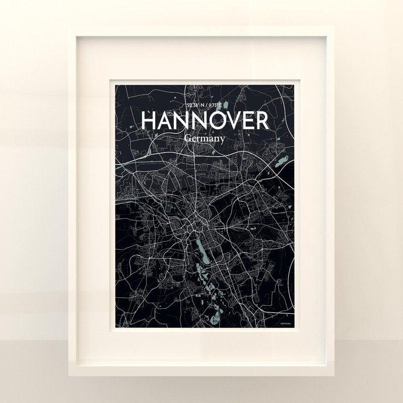Hannover City Map In Midnight - No Frame Print, 20cm H x 16cm W x 0.05cm D
