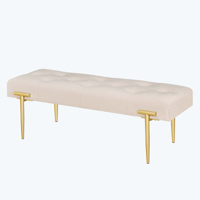 Velvet Ottoman Bench with Gold Legs