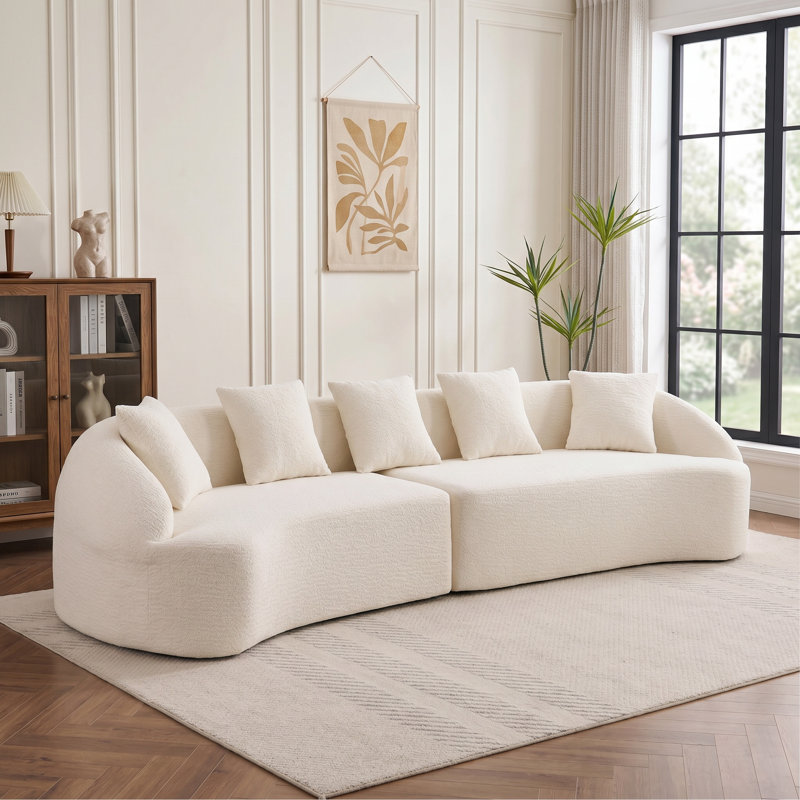 Canapé modulaire incurvé 110 po, canapé-lit en chenille haute densité pour le salon, White