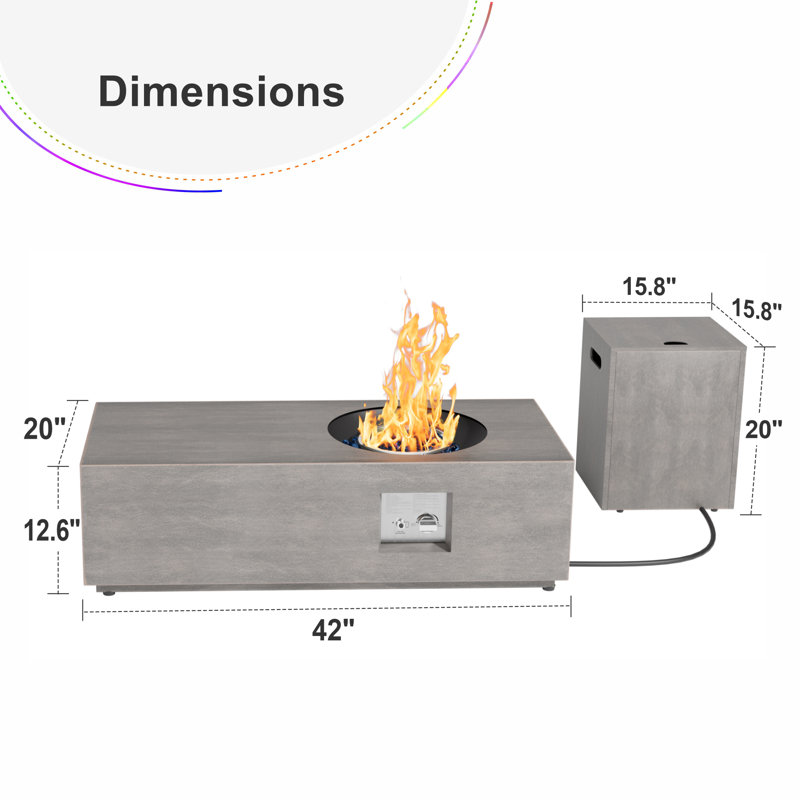 La table de foyer d'extérieur au propane 48 "48 000 BTU comprend un couvercle, une housse imperméable et une table de rangement pour réservoir