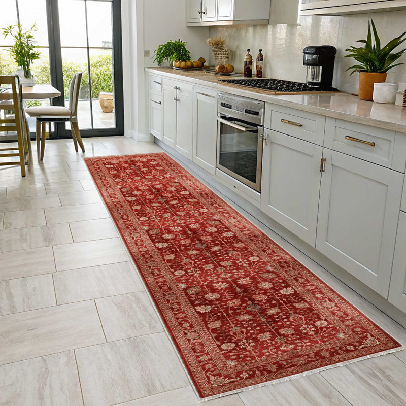Tapis en chenille de coton rouge pastel Lacasa, Rectangle 3 pi 4 po x 5 pi