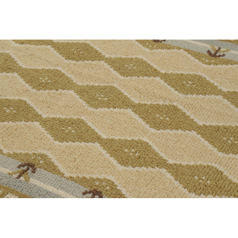 Vintage Swedish Rya Rug, Minimalist Diamond Lattice In Sage And Beige - Rug & Kilim