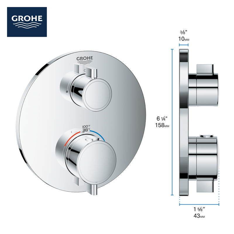 Ensemble de garniture de robinet thermostatique de douche à 2 poignées à deux fonctions GROHE Grohtherm