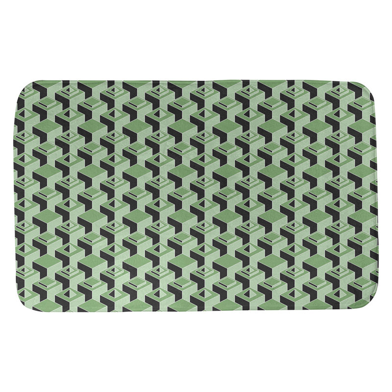Tapis de bain géométrique antidérapant à motif de gratte-ciels, l 21 po x L 34 po, Vert/noir