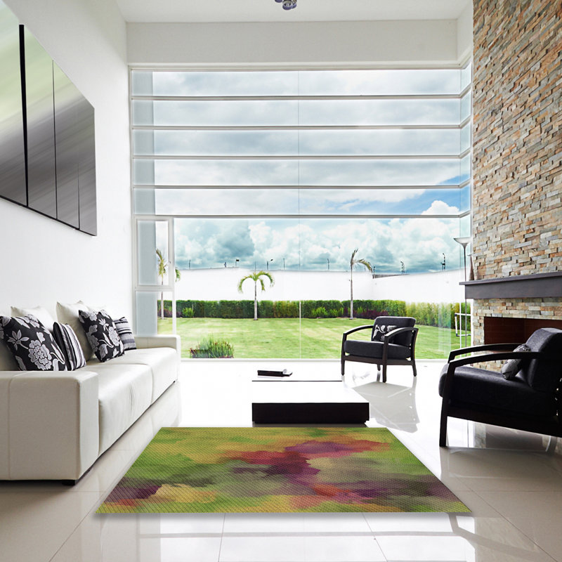 Tapis vert à motif abstrait, Carré 6 pi