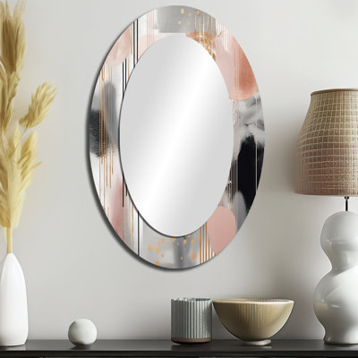 Pink Stripes And Lines Modern Art II - Pink Modern Oval Wall Mirror