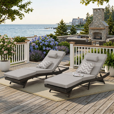 Modern All-Weather Wicker Patio Chaise Lounge Set of 2 with Cushions
