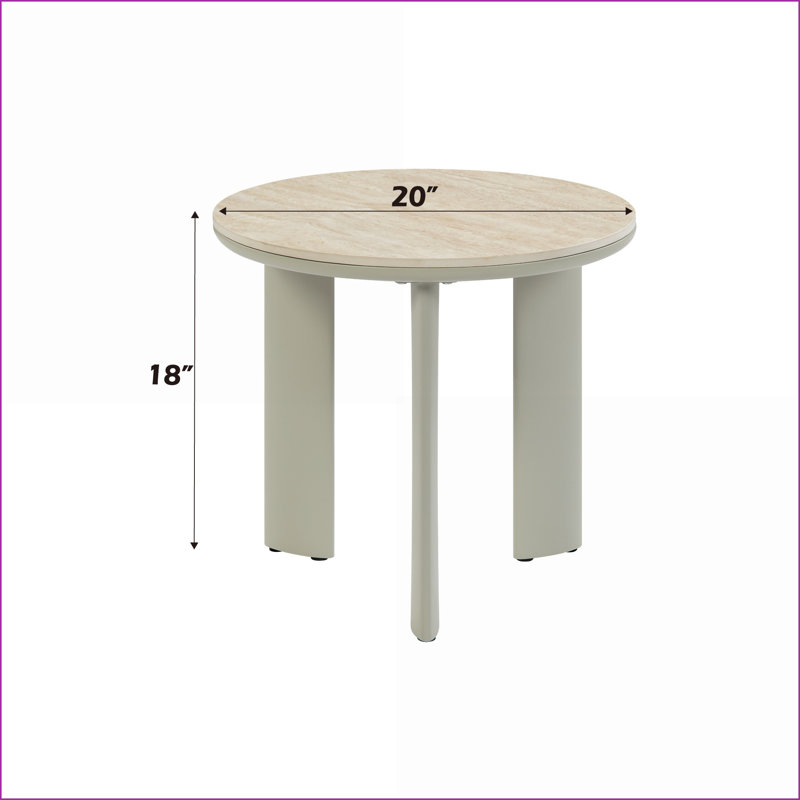 Table basse ronde gris clair en céramique pour le salon, facile à nettoyer et amp; Durable, H 18 po x L 20 po x l 20 po