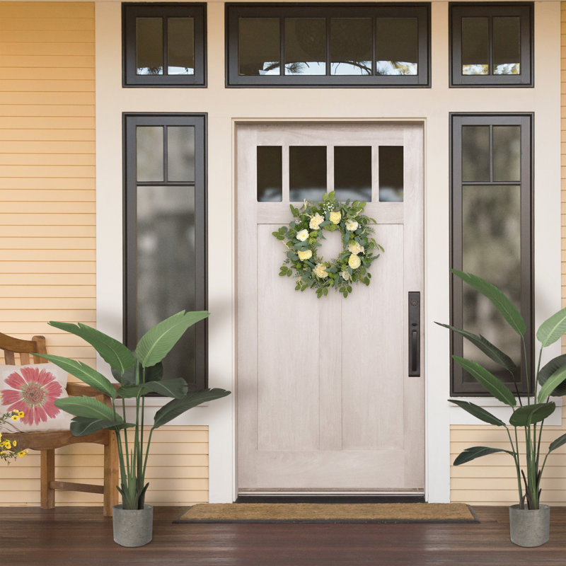 Couronne de porte 30 po Eucalyptus Floral Spring, vert / ivoire