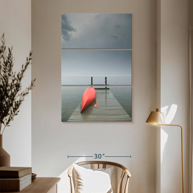 Alvord Red Canoe On Hazy Dock, 65" H x 42" W