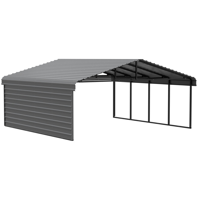 Charcoal 20' x 20' Steel Carport Kit with Enclosure