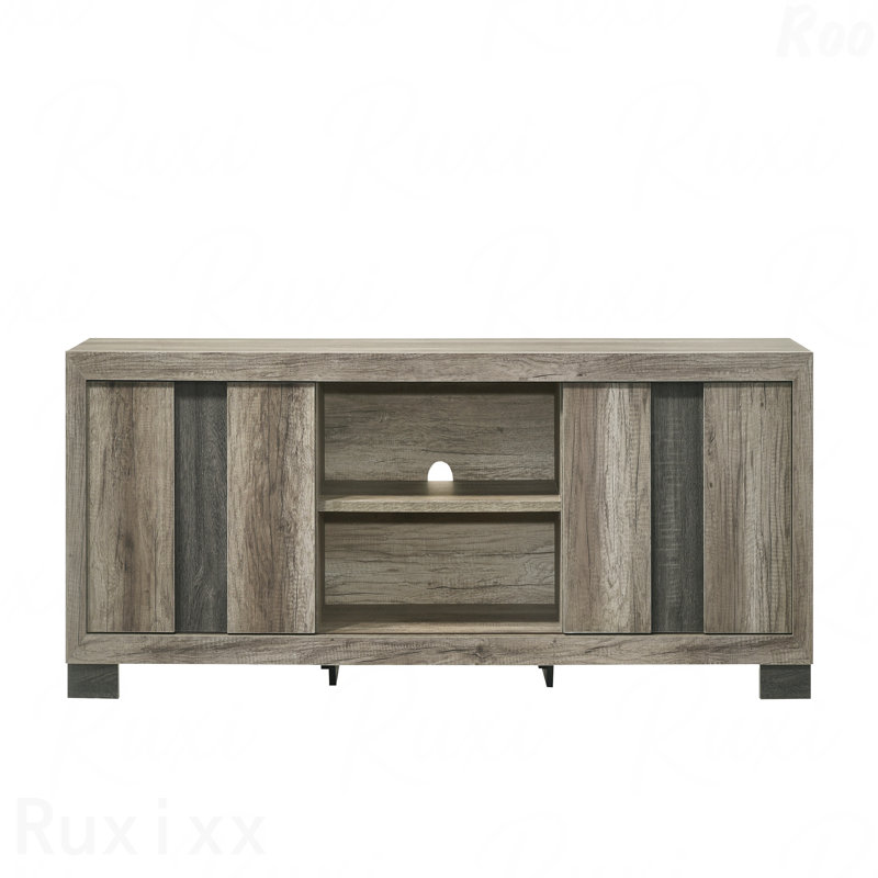 Console 1 pièce, meuble de salon, finition bois vieilli rustique, tablette ouverte, Gris / Gris foncé