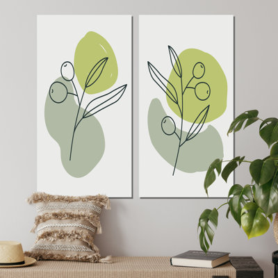 «Green Otanical Leaves and Flower I», ensemble de 2 impressions