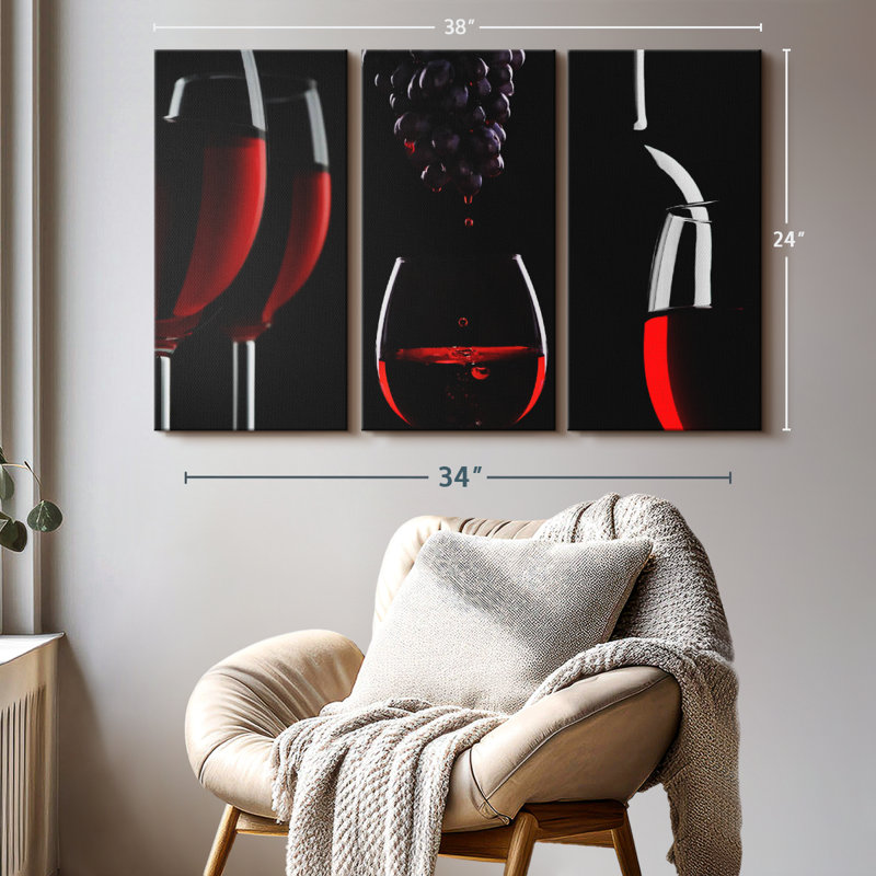 «Red Wine Life», 3 pièces, H 24 po x l 38 po