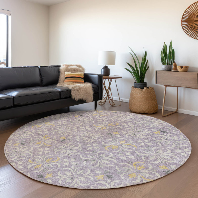 Premium Machine Washable Prisco Lavender Rug, Round 8'