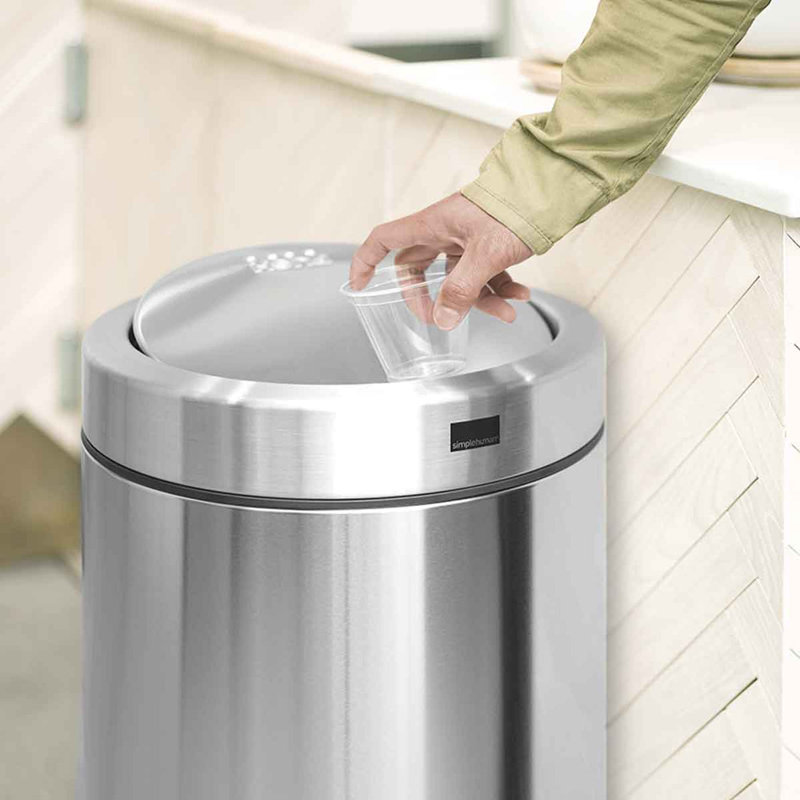 simplehuman 55 Liter Commercial Swing Top Trash Can, ADA-Compliant, Brushed Stainless Steel