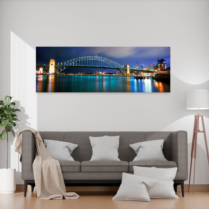 Sydney Harbour Bridge with the Sydney Opera House in the background Sydney Harbor Sydney New South Wales Australia 1 Piece Wrapped Canvas Panoramic Wall Art