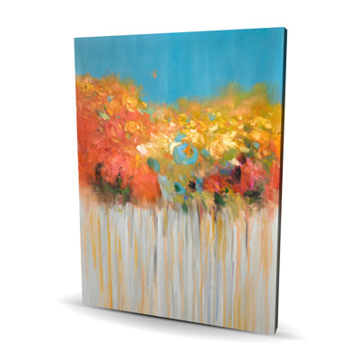 Colorful Abstract Flowers on Grey Background - Landscapes Blue Canvas