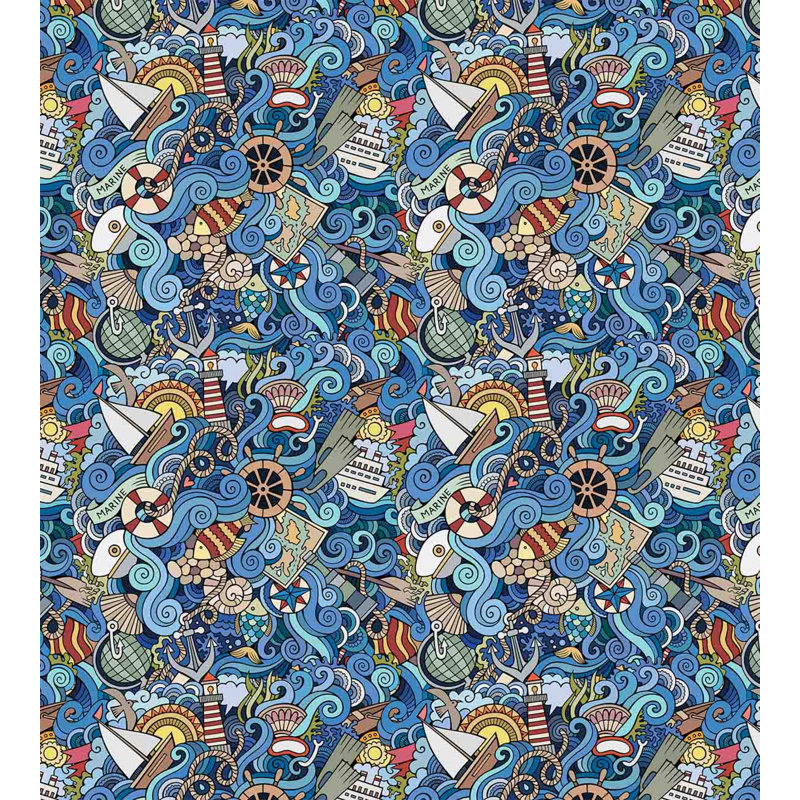 Twin Blue Multicolor Nautical Abstract Duvet Cover Set