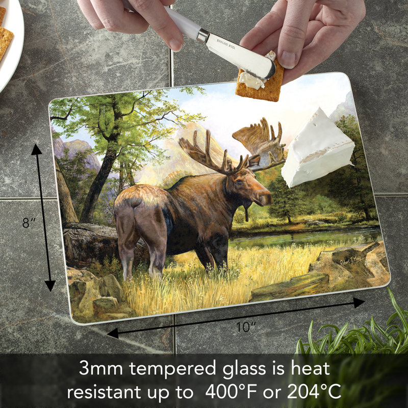 Tranquil Moose Tempered Glass Rectangular Cutting Board