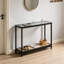 Console étroite en bambou avec rotin et verre, table d'entrée mince, table d'appoint pour canapé idéale dans un corridor, un salon, une chambre ou un hall d'entrée.