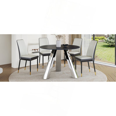 Ensemble de table de salle à manger en pierre frittée de 42 pouces avec ensemble de 4 chaises en polyuréthane