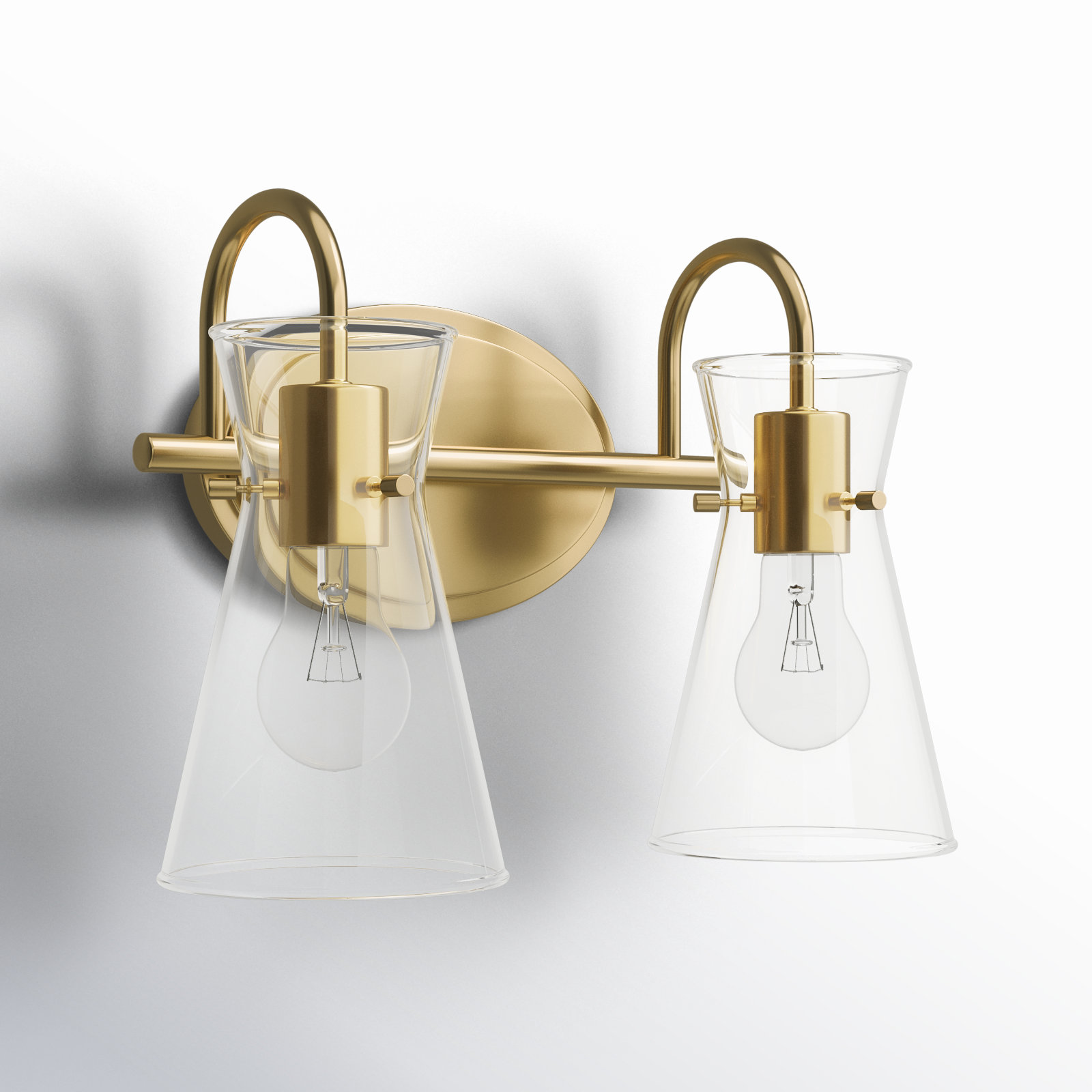 2 Light Transparent Dimmable Vanity Light, Natural Aged Brass