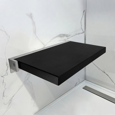 Preston Flip-Up Shower Seat 20" W x 14" D in Black and Brushed Stainless Steel