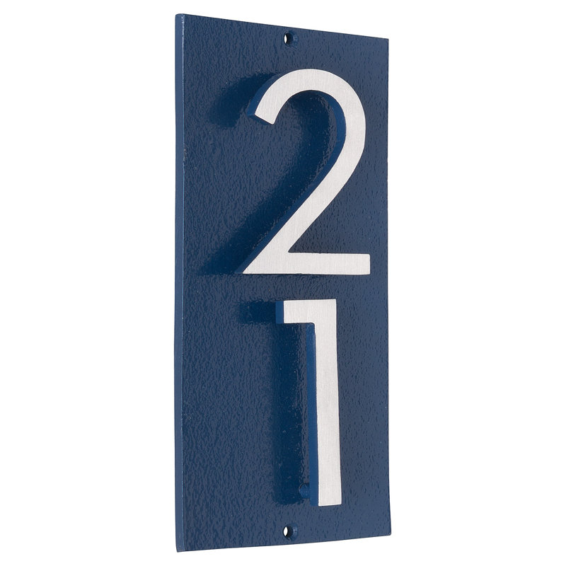 Plaque d’adresse murale sur 1 ligne flottante, Nickel satiné deux tons, Oui, Bleu mer