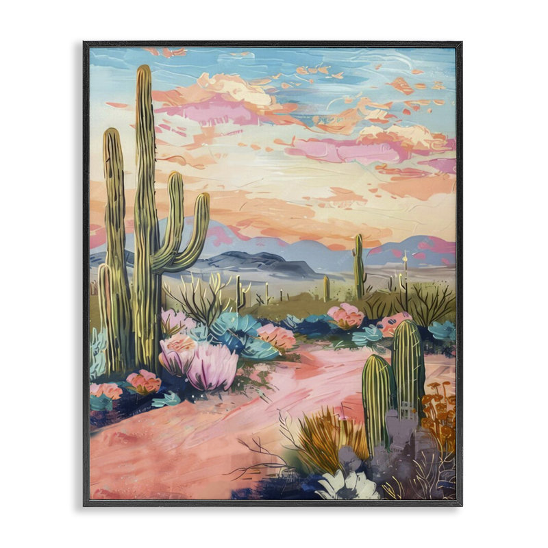 Estampe numérique  Pink Desert Sunset par LSR Design Studio, H 20 po x l 16 po, Giclée encadrée noir minuit