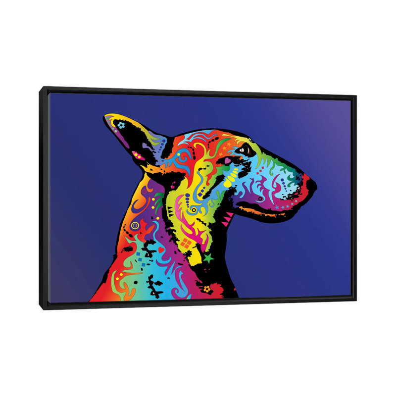 « arc » terrier profile, impression sur toile tendue, H 18 po x l 26 po x P 1,5 po, Toile avec cadre noir, Pas de tapis