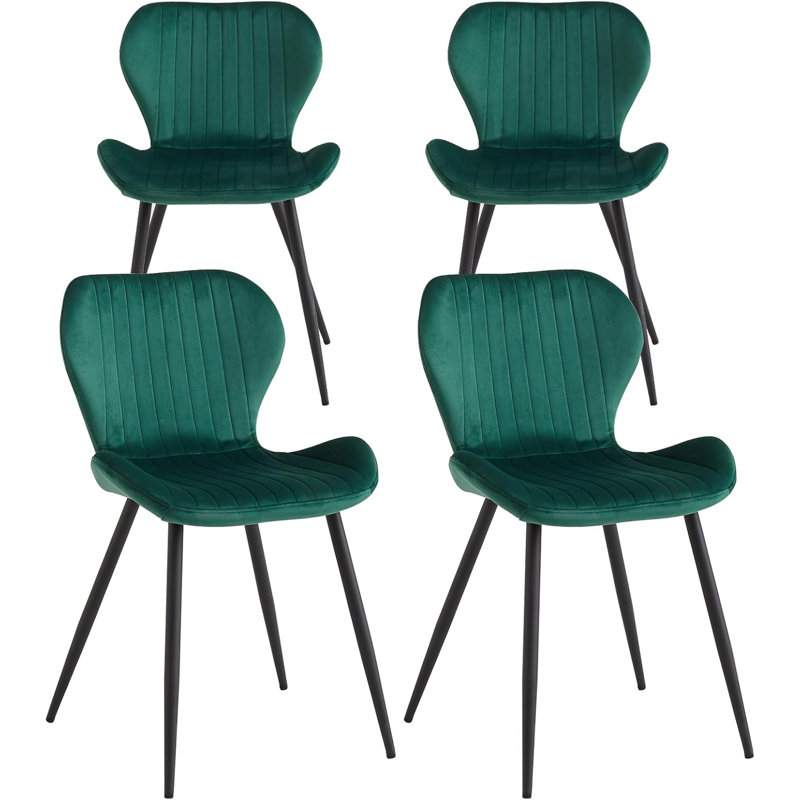 Ensemble de 4 chaises de salle à manger en velours, chaises de cuisine rembourrées modernes avec dossier incurvé, Vert