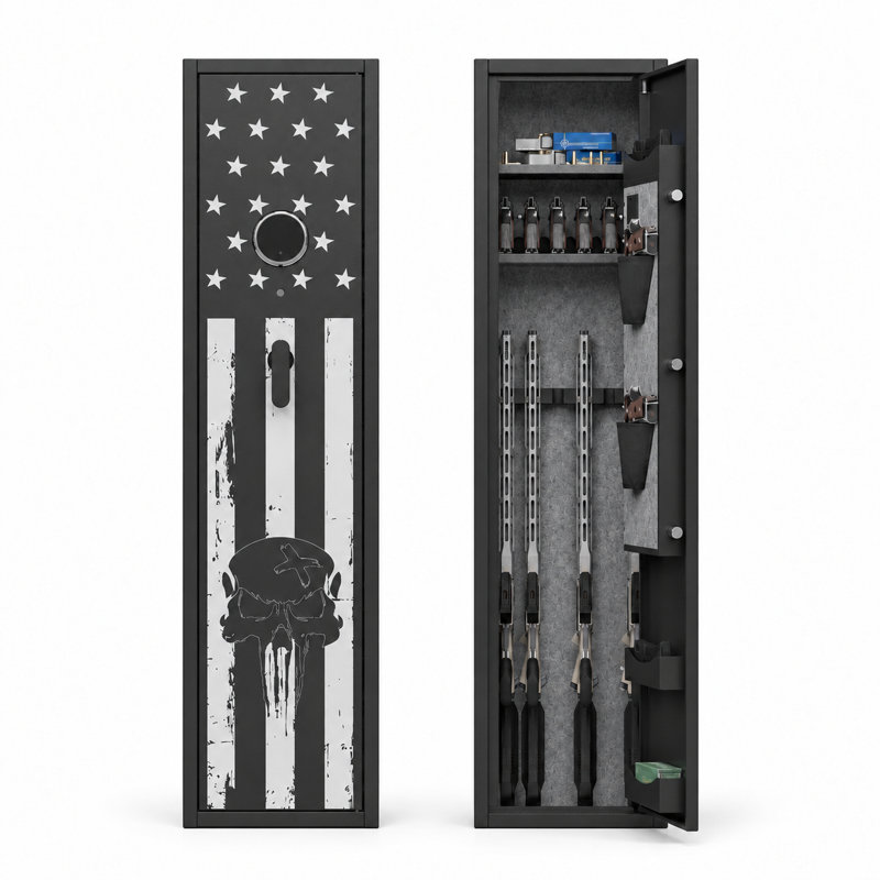 5-Rifle Gun Safe for Home, Compact Gun Cabinet with Electronic Lock, Removable Shelf, Pistol Storage & Adjustable Rifle Rack