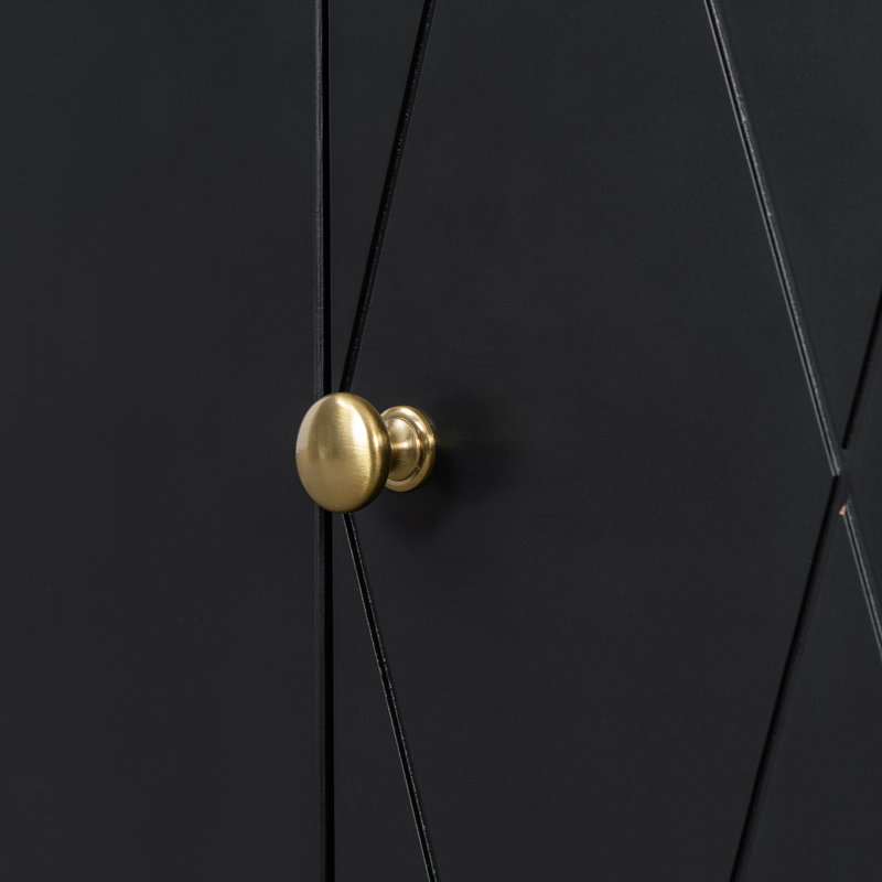 Meuble-lavabo compact et moderne, panneau de fibres à densité moyenne noir avec détails dorés pour les petits espaces