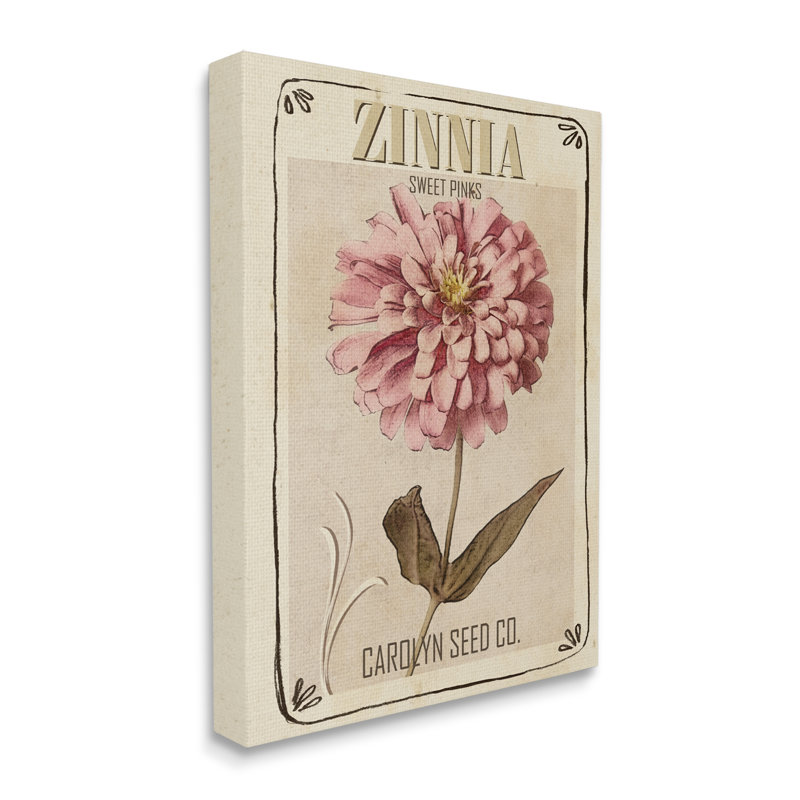 Sweet Sweet Zinnia Florals Vintage Seed Packet Oversized White, Toile tendue, H 40 po x l 30 po