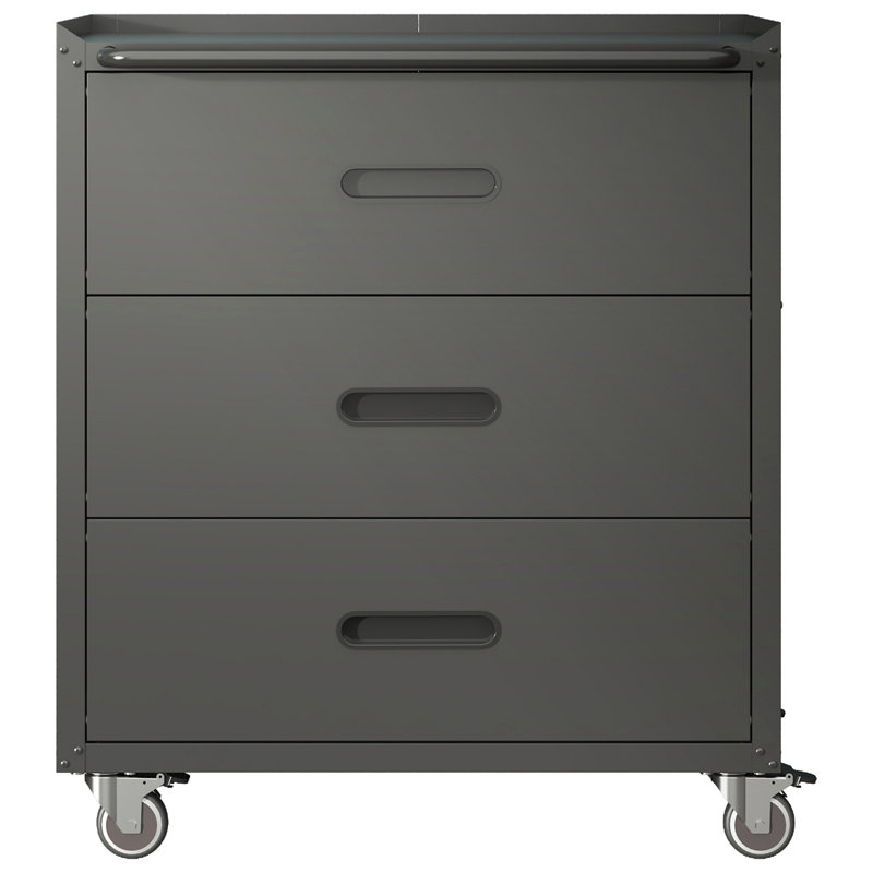 Heavy-Duty Metal Storage Cabinet With Wheels - 3 Drawer Tool Cabinet For Garage, Office, And Home Organizer Solutions, Black