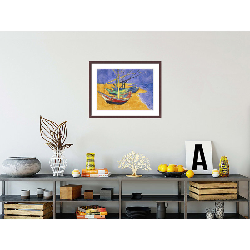 Bateaux de pêche sur la plage à Saintes-Maries-de-la-Mer par Vincent van Gogh, impression giclée encadrée