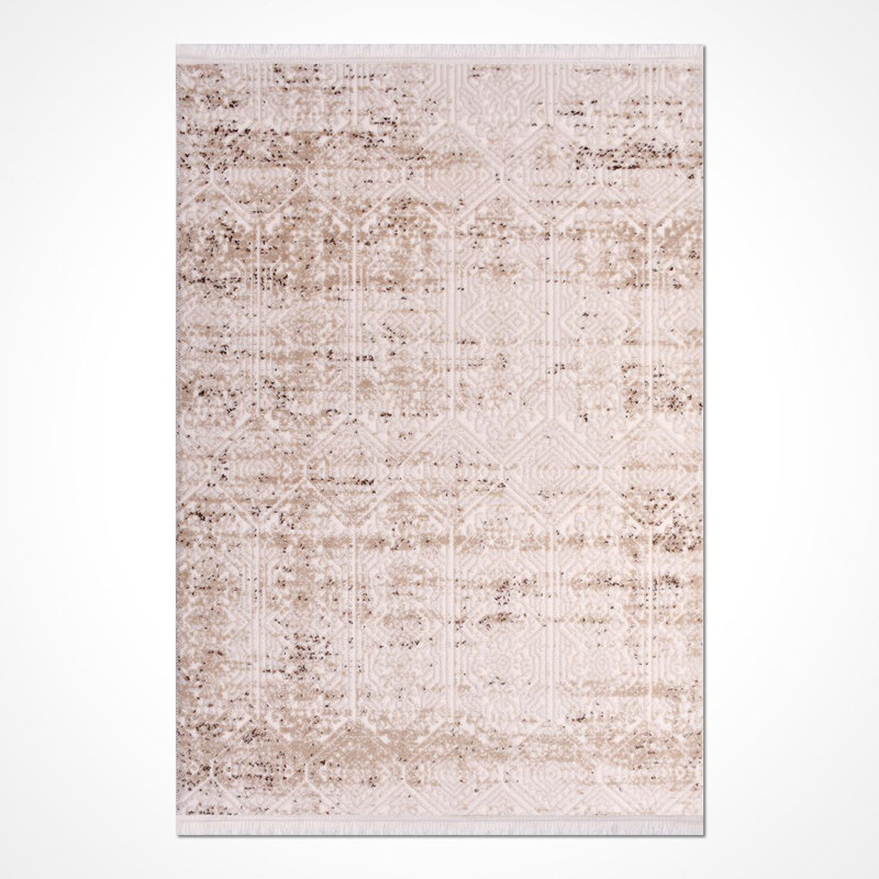 Tapis moderne / abstrait crème lavable à la machine antidérapant, Tapis de couloir 2 pi 8 po x 8 pi 3 po