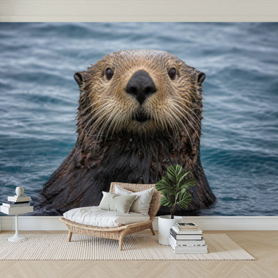 Wall Mural Peel and Stick Wallpaper Sea Otter Ice Enhydra lutris Prince William Sound Alaska front Self-Adhesive Removable Contact Paper Wall Decor for Living Room Bedroom 100"H x 144"W