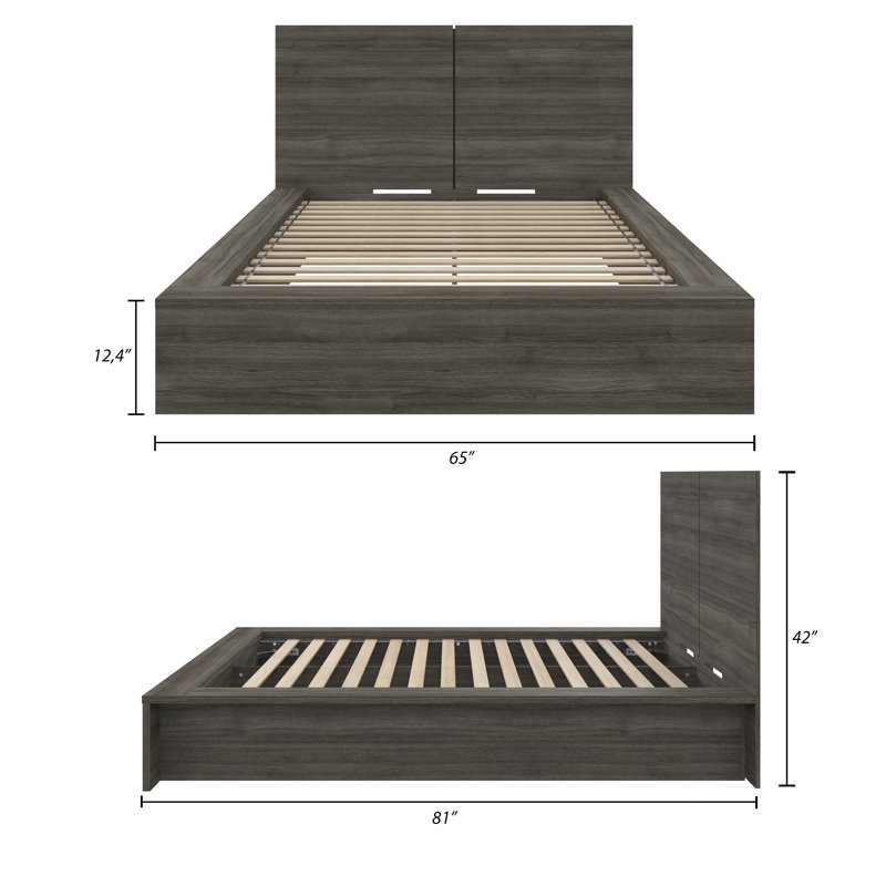 Lit plateforme et tête de lit Guendolyn, Full, gris