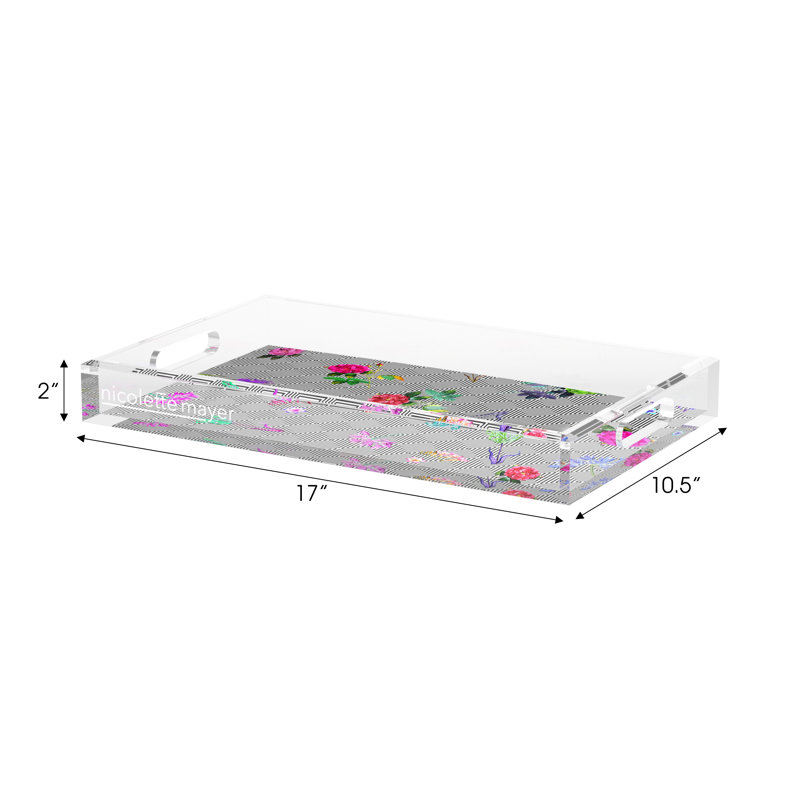 Florals at Their Feet Acrylic Rectangle Decorative Tray, 17"W x 10.5"x 2"H