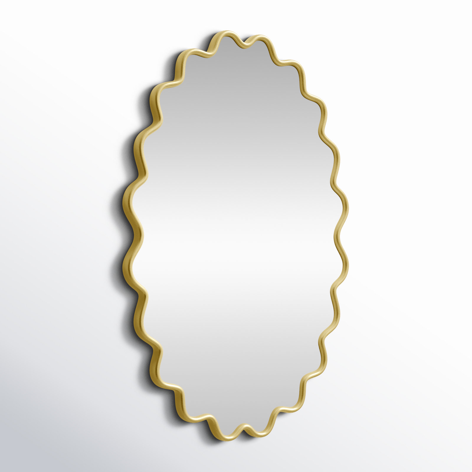 Modern Wavy Framed Oval Wall Mirror, Gold