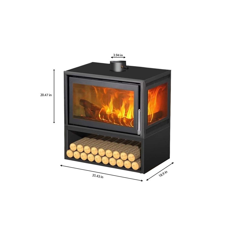 Metal heated wood burning fireplace