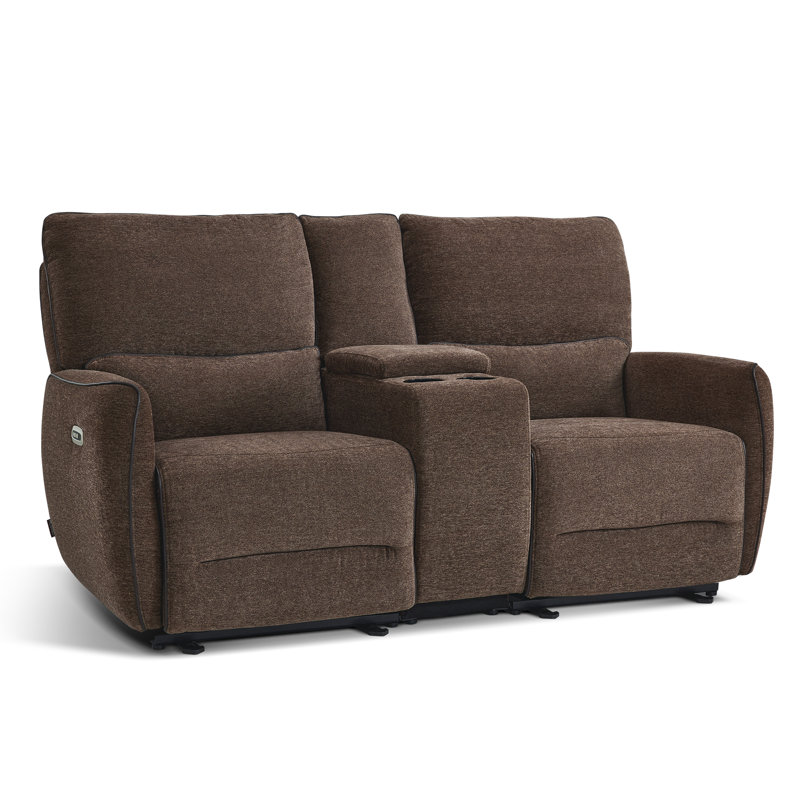 Electric Wall Hugger Recliner Loveseat Sofa with Console and Adjustable Headrest, Dark Brown