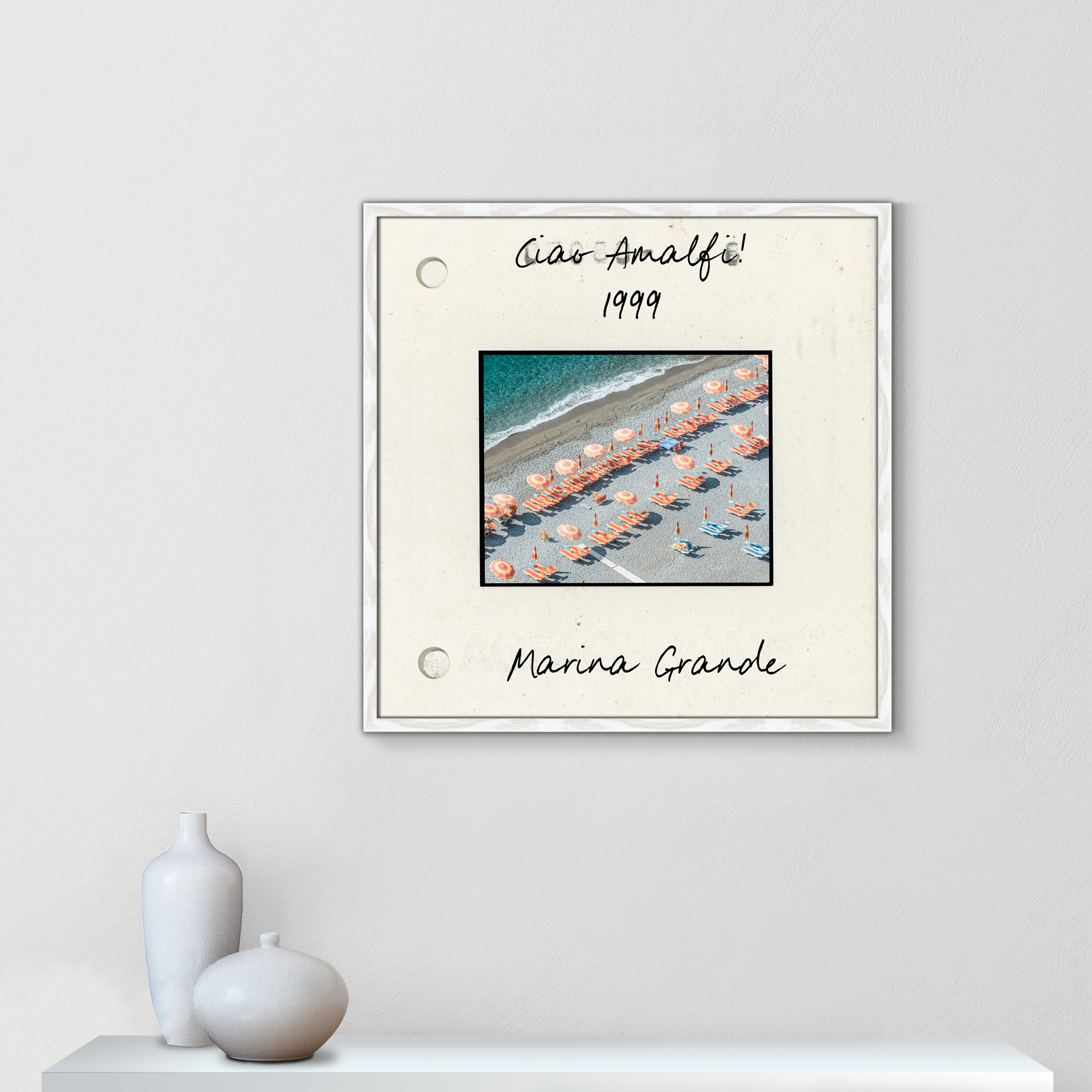 Amalfi, Italy - Marina Grande Print by Danita Dalmont, 27.5" H x 27.5" W x 0.75" D, White Single Picture Framed Paper