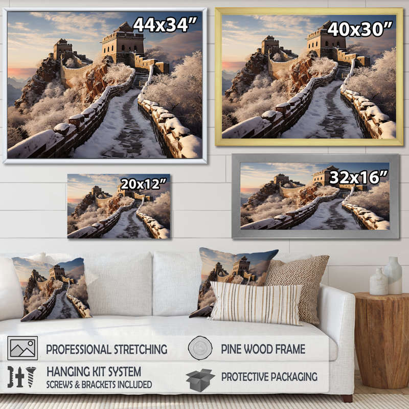 Grande muraille de Chine en hiver IV - Art mural japonais, Cadre flottant noir, H 12 po x l 20 po x P 1 po