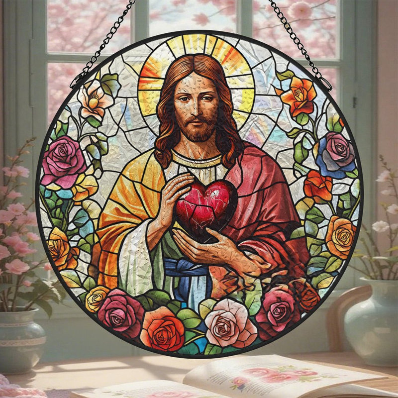 Portrait de vitrail, panneaux de vitrail Suncatcher pour décor de fenêtre, 3,5 x 3,5 po (9 x 9 cm)