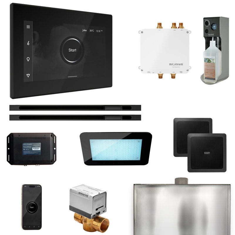 Bliss Max Steam Shower Control Package with iSteamX Control and Linear Steamhead, Black/Matte Black