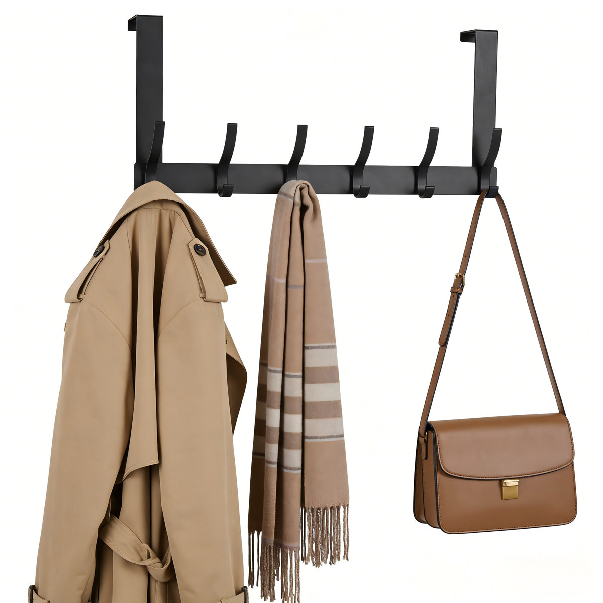 1 Pack Over The Door Hooks Towel Rack With 12 Coat Hooks Black