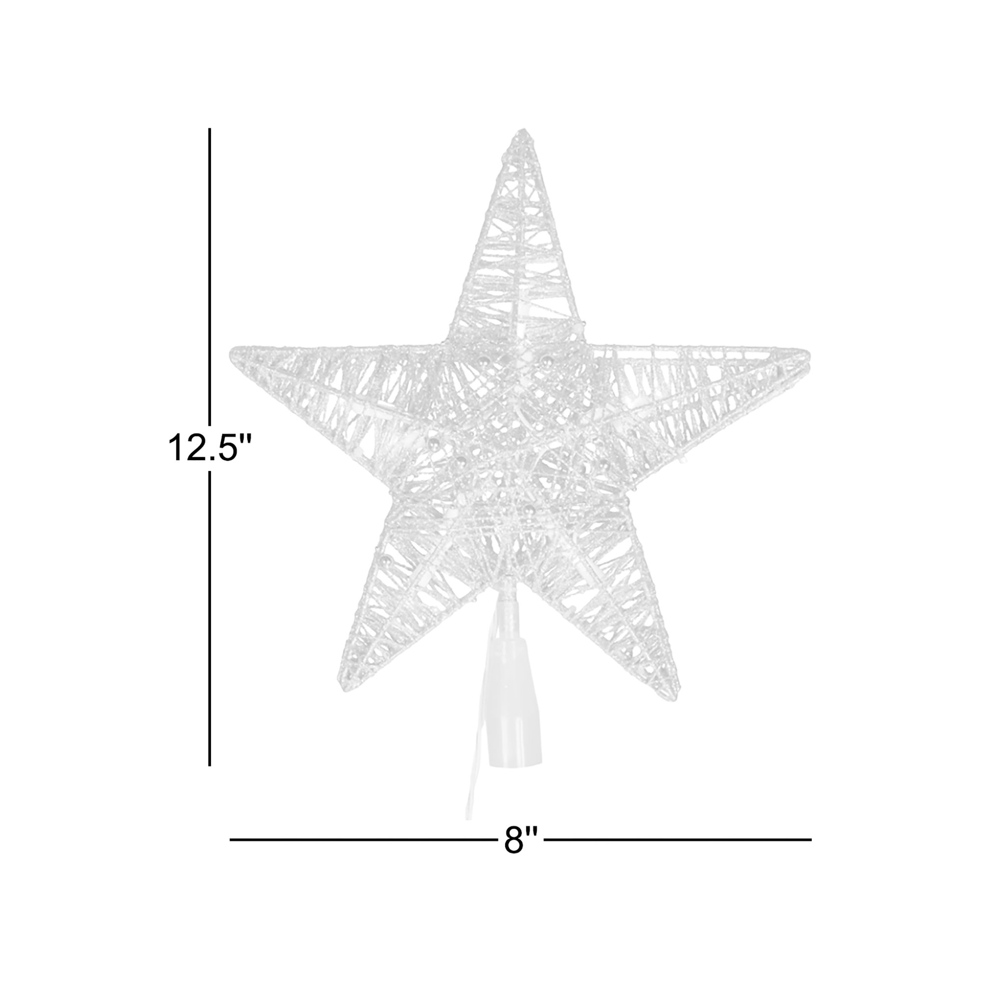 10 Light x 12.5" LED 5 Point Star Tree Top, Warm White LED Mini Lights., Silver